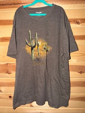 Wrangler Gray Tee with Green Cactus and Yellow Accent